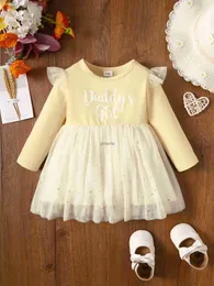 Vestidos da menina bebê menina vestido de manga longa moda linda carta impressão malha emenda vestido de aniversário primavera outono para menina da criança 0-3 anos