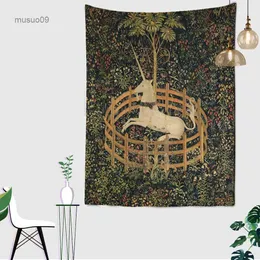 Tapestries The Unicorn In Captivity Wall Tapestry Cover Beach Towel Picnic Yoga Mat Home Decoration Animal Wall Covering