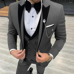 Trajes de hombre gris para boda 3 piezas traje masculino chaqueta Formal Oficina negocios novio esmoquin (Blazer chaleco pantalones) 2024