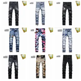 Neue A-mirs-Designer-Herrenjeans, lila Jeans, High Street Hole Star Patch, Unisex-Hose mit Sternstickerei, Stretch-Slim-Fit-Hose