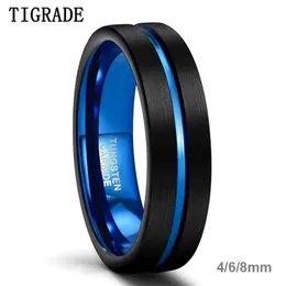 Band Tigrade Mens Wedding Band 4mm 6mm 8mm Tungsten Rings for Men Women Blue Center Groove Matte Finish Comfort Fit