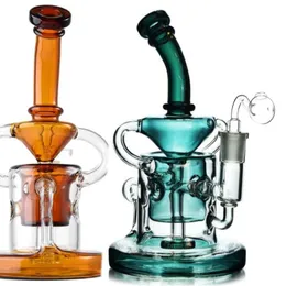 Mini carino bong d'acqua in vetro spesso online in vendita base di bicchiere fumando narghilè shisha dab rig riciclatore percolatore a doppia cupola con maschio da 14 mm