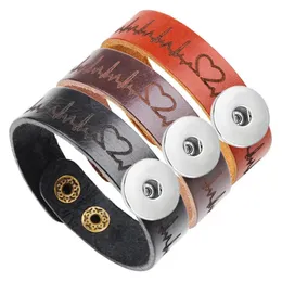 Bracciali 5 Pezzi/lottp Pelle Bovina Vera Pelle Amanti del Battito Cardiaco Braccialetto Credenza 18 MILLIMETRI Bottone a pressione Gioielli All'ingrosso KD8833