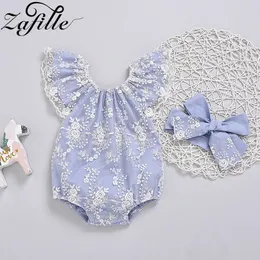 Zafille Off Shoulder Lace Girls Baby's Rompers and Hat Borns spädbarnsbodis för flickor kläder Summer Toddler Baby Onesies 240119