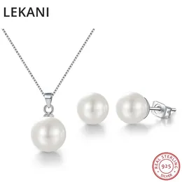 Sets LEKANI Crystals From Austria Simulated Pearl Jewelry Sets For Women Wedding S925 Silver Pendant Necklace Stud Earrings Gifts