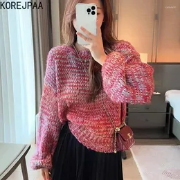 Suéteres femininos Korejpaa Gradient Sweater Mulheres Coreano Moda Redondo Pescoço Pulôver Roupas Malhas Elegante Casual Sueters de Mujer Pull