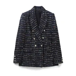 Outono feminino retro decote aberto com fitas coloridas simples tecer tweed lã jaqueta feminina terno elegante colete topo 240123