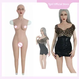 Acessórios de fantasia Bodysuit de silicone completo sem braço E-cup peito falso vagina cinto tubo urinário crossdressing shemale crossdresser dragqueen