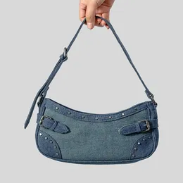 Bolsos de noche Vintage Denim remache bolsa de axila diseñador mujeres hombro bandolera Retro señora bolsos pequeños monederos femeninos 2024