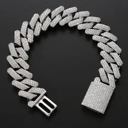 HOYON 20mm Luxury 3 Rows Lab Cuban Chain Men's Bracelet S925 Silver 18K Gold Plated Jewelry Hip Hop Rock Bangles 240118