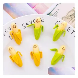 Erasers Wholesale Cute Banana Style Eraster Mini Novelty Korean Creative Stationery 2Pcs/Pack School Supplies For Student Gift Drop Dheic
