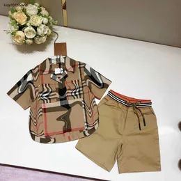New kids tracksuits summer child Short sleeved lapel shirt suit Size 100-160 designer T-shirts and Lace up khaki shorts Jan20