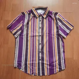 Erkek sıradan gömlekler y2k yaz erkekler kısa kollu plaj gömlek erkek moda vintage lüks mor çizgili camisas de verano para hombres