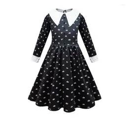 Sukienki dla dziewczynek sukienki dziewczyny w środę Addams Family Cosplay Costume Vintage Gothic Stroje Halloween odzież Kids Morticia Prin Dhdfj