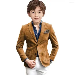 Куртки Детская одежда Костюм для мальчика Блейзер Замшевая кожаная однобортная куртка с длинными рукавами От 3 до 16 лет Повседневная детская верхняя одежда
