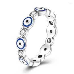 حلقات الكتلة Cool 925 Sterling Silver Blue Faith Eye Eye Size Ring for Women Rock Plissies Accestisite Jewelry Association