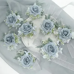 Flores decorativas 2 peças boutonniere de casamento rosas de seda corsage pulso pulseira de dama de honra noivo botão terno broche accesorios de boda