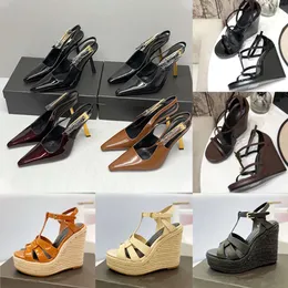 Luxury High Heel Women Wedge Espadrilles Sandals Platform Patent Leather Heels Adjustable Ankle Strap Party Dress Shoes With Box 325