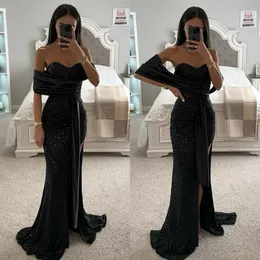 Mermaid Black Prom Sweetheart Glitter Liginas Vestido de noite elegante vestidos formais sem costas noite