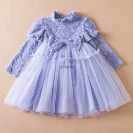 Mädchenkleider 2023 Neues Frühlings-Herbst-Kleid für Mädchen, niedlich, solide, elegante Spitze, Geburtstags-Baby-Kleider, langärmelig, lässig, für Kinder, Winter, Kostüm, 3–8 Jahre