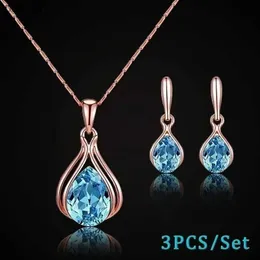 펜던트 목걸이 Delysia King 3pcs/set Fashion Women 's Blue and Green Drop Necklace Earrings Set YQ240124