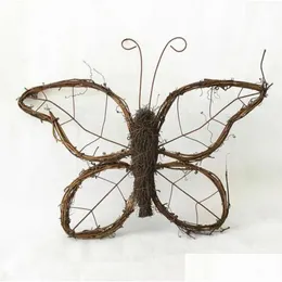 Decorative Flowers & Wreaths 1 Pclot New Design Farmhouse Decor Hanging Wall Decoration Grapevine Twig Rattan Butterfly Ornaments Q081 Dhozh