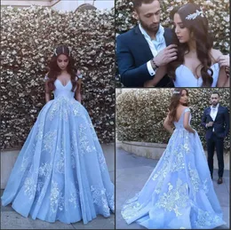 Abiti da sera con spalle scoperte Dubai arabo blu ghiaccio 2024 Said Mhamad A Line Abiti da festa di ballo di pizzo vintage Abiti per occasioni speciali