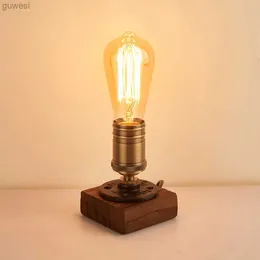 Lámparas de escritorio OuXean Lámpara de mesa industrial Vintage E27 Luz de escritorio Soporte de bronce con soporte de madera Decoración del hogar para sala de estar Bar Café Sin bombilla YQ240123