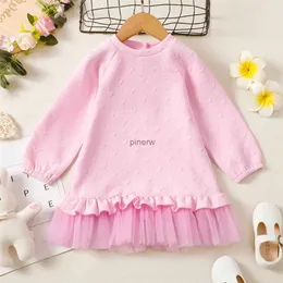 Girl's Dresses 1-6 Years Children Girl Embossed Hearts Autumn Winter Long Sleeve Dress Pink Patchwork Mesh Princess Dress Birthday Party Outfit