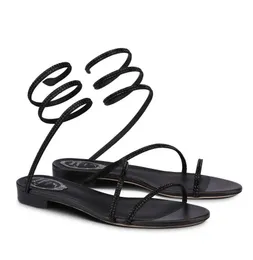 Zarif Renes Cleo Sandalet Ayakkabıları Kadın Mücevher Spiral Ayakkabı Kayışı Caovillas Kristal Taşıyıcı Gladyatör Sandaletler Partisi Düğün Lüks Yürüyüş