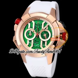 Relógio Chrono EPIC X Chrono Green Skeleton: cronógrafo masculino VK de quartzo com caixa em ouro rosa e pulseira de borracha, Trusty Time Trustytime001 de T