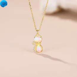 New artificial Opal Cute Kitten 925 silver Necklace Micro-inlaid moissanite stone Kitten Clavicle Chain Jewelry
