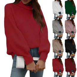 Women's Sweaters Women'sSolid Color Knit Top High Neck Drop Shoulder Sweater High-Quality Ladies 2024 Winter Minimalist Personalized