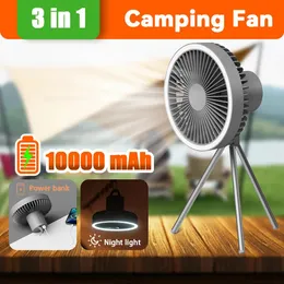 Fans Portable Tripod Camping Fan with Power Bank Night Light 10000mah Rechargeable Usb Wireless Ceiling Fan for Outdoor Travel