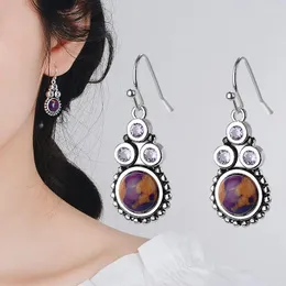 Orecchini pendenti da donna S925 vintage tailandese argento viola drago fidanzamento compleanno festival regalo gioielli