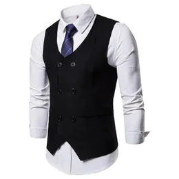 LUCLESAM Men Suit Vest Casual Business Double Breasted Waistcoat Custom Wedding Tuxedo Fashion 240119