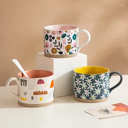 Kaffeekannen im japanischen Stil, Vintage-Keramikbecher, Cartoon-Blumenmuster, unterglasierte Tasse, Zuhause, Büro, Café, Wasser, Milch, Frühstückstassen, Geschenk