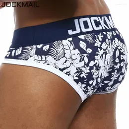 Underpants jockmail 브랜드 남자 속옷 남자의 섹시한 프린트 브리프 부풀어 파우치 비키니 조크 스트랩 낮은 허리 통기성 면화 게이