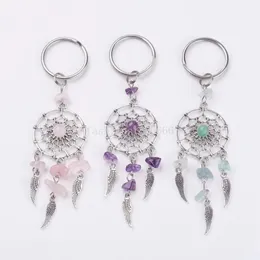 Bohemian Natural Stone Beads Dreamcatcher Keychain Women Men Boho Indians Wing Charms Key Chain On Bag Trinket Party Luck Gift