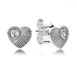 Stud Earrings Authentic 925 Sterling Silver Vintage Heart Fans Fashion For Women Gift DIY Jewelry