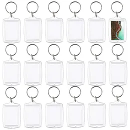 Armbänder 100 Stück Foto-Schlüsselanhänger, rechteckig, transparent, leer, Acryl-Einsatz, Foto-Bilderrahmen, Schlüsselanhänger, Schlüsselhalter, DIY-Split-Ring
