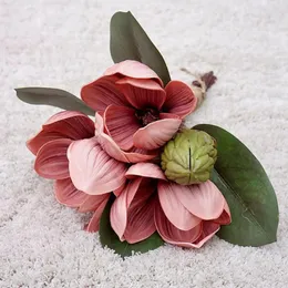 Flores decorativas de decoração de decoração de casamento decoração de casa para escritório orquídea artificial de magnólia