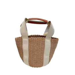 2022 Summer Fashion Straw Woven Shopping Bag Embroidery C Lafite Grass Vegetable Basket Travel Clutch Handbag Women Lady Beach Han305K