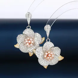 Baumelnde Ohrringe, luxuriöse und modische Zirkon-Blume für Frauen oder Mädchen, Weihnachtsgeschenk