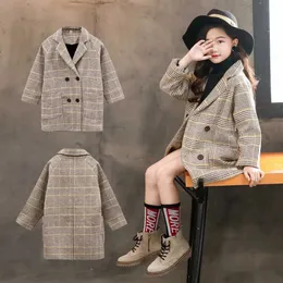 Winter coat girl thick wool jacket girl fashionable plaid children's coat autumn British youth clothing girl school 240123