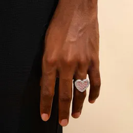 Band Rings Hot Selling New Product Heart-shaped Design with Micro Inlay of Colored Zircon Business Men's Hip-hop Domineering Big Ring Ud3k