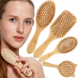 Wholesale Natural Bamboo Brush Healthy Care Massage Hair Combs Antistatic Detangling Airbag Hairbrush Hair Styling Tool Satin Hair Band Scrunchies LT774