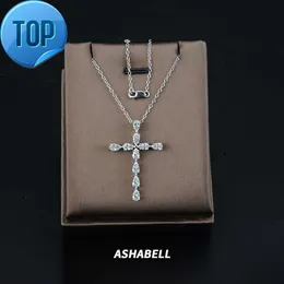 Pendentif en argent sterling 925 plaqué or, chaîne de perles, Moissanites, diamant, collier croisé en Zircon, vente en gros