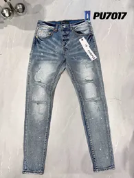 Designer Jeans Heren Stapel Paarse Broek Gescheurd High Street Merk Patch Hole Denim Rechte Beenmode Hip Hop Kleding 29