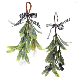 Decorative Flowers 2 Pcs Door Hanging Simulated Mistletoe Upside Down Branches Christmas Home Wall Decoration Holly Berry Stem Plastic Party